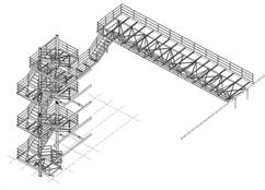 Ocelová konstrukce schodišťové věže se střešní lávkou