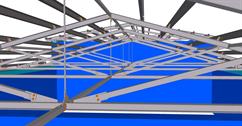 Steel structure of the roofing of parts of the milking parlor building