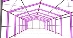 Steel construction of a light warehouse hall for tarpaulin roofing