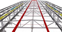 Steel structure of a production hall with a crane track