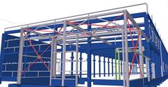 Auxiliary steel structure for cladding the reinforced concrete skeleton of the production hall